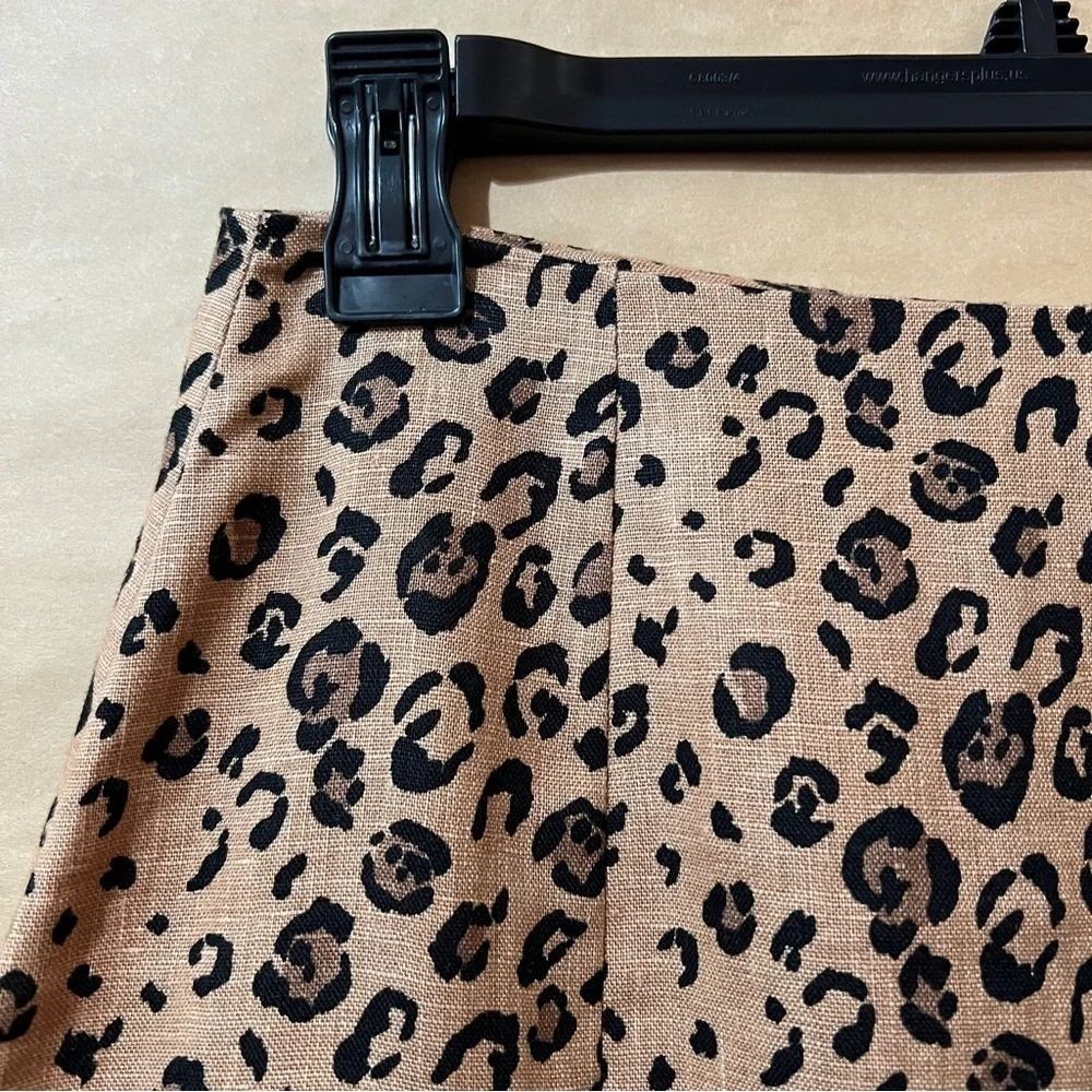 Reformation | Cady Linen Leopard Print Mini Skirt A-Line Leg Slit Cheetah Size 4